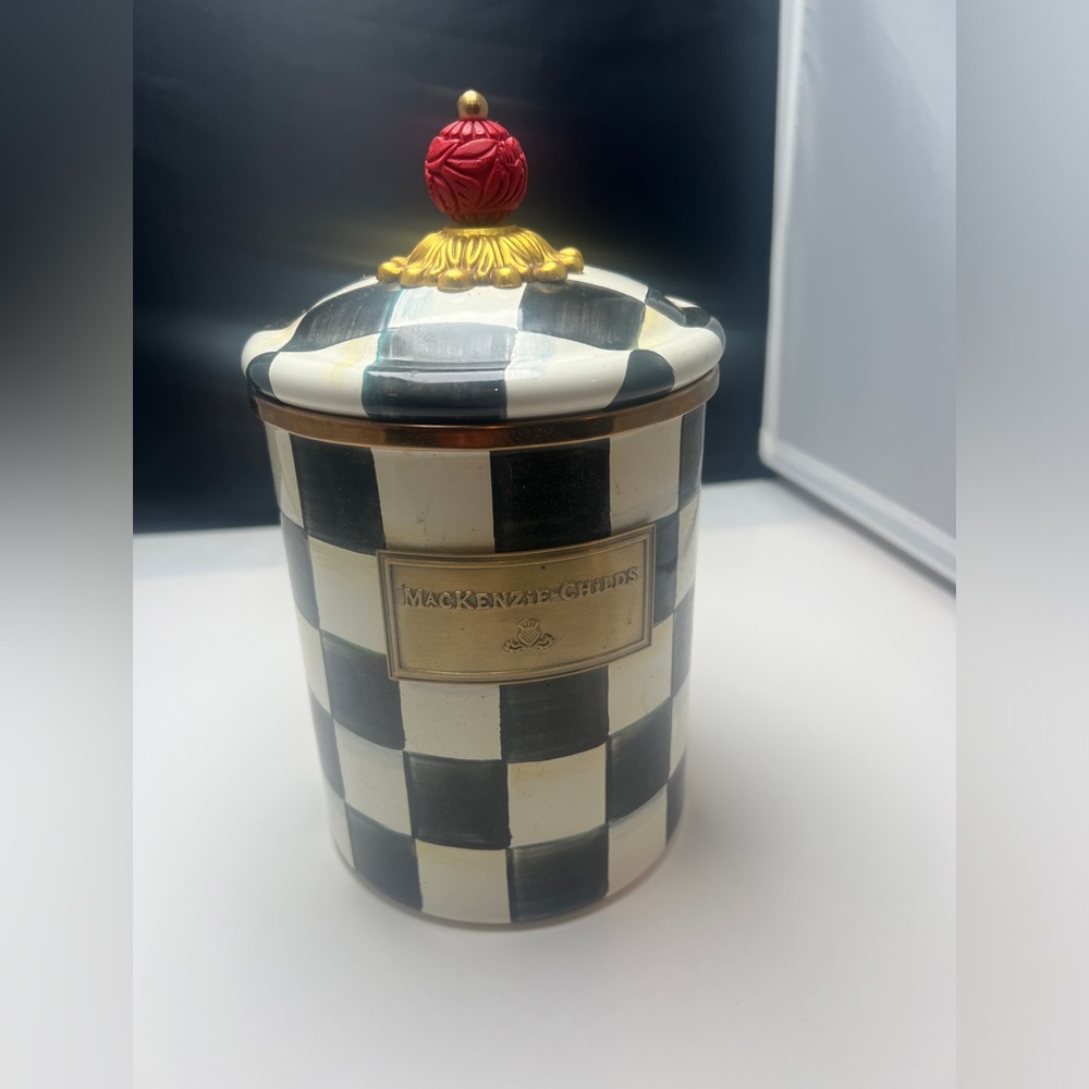 MacKenzie Childs Courtly Check Enamel Canister